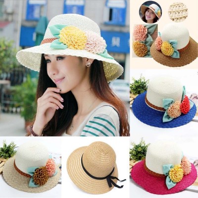 's Fashion Cap Floppy Wide Brimmed Summer Beach Bow Hat Straw Sun Hat Cool  eb-65170759